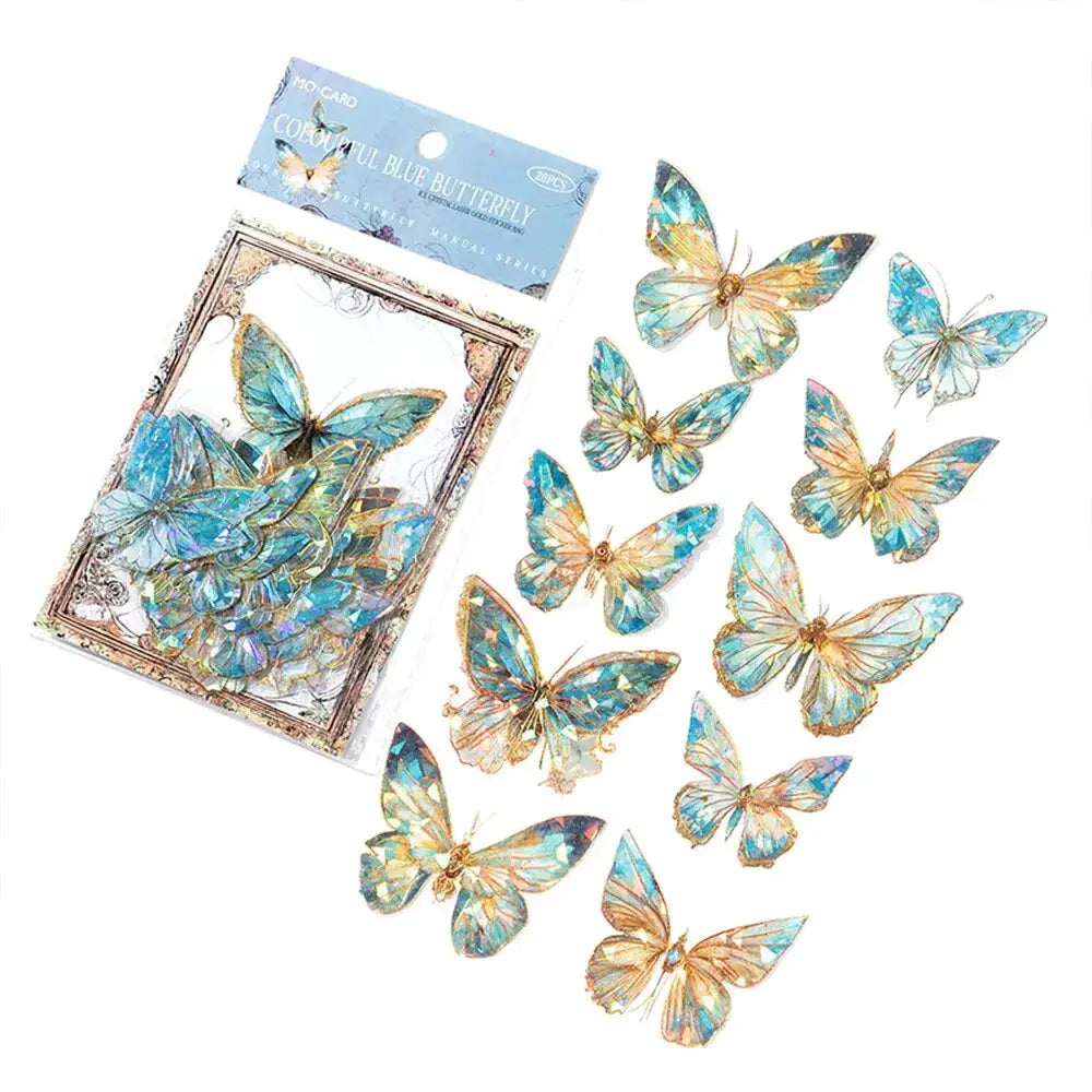 5Style 20 Pcs Pack INS Butterfly PET Sticker Set Ice Crystal Laser Gold For DIY Handbooks Scrapbooks 3D Decoration