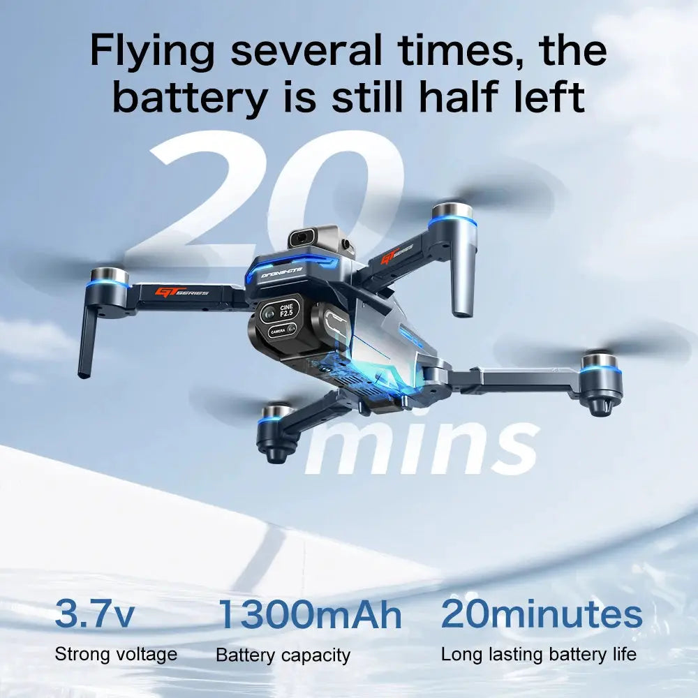 Lenovo GT8 Drone folding quadcopter with blue accents and dual 8K camera in flight