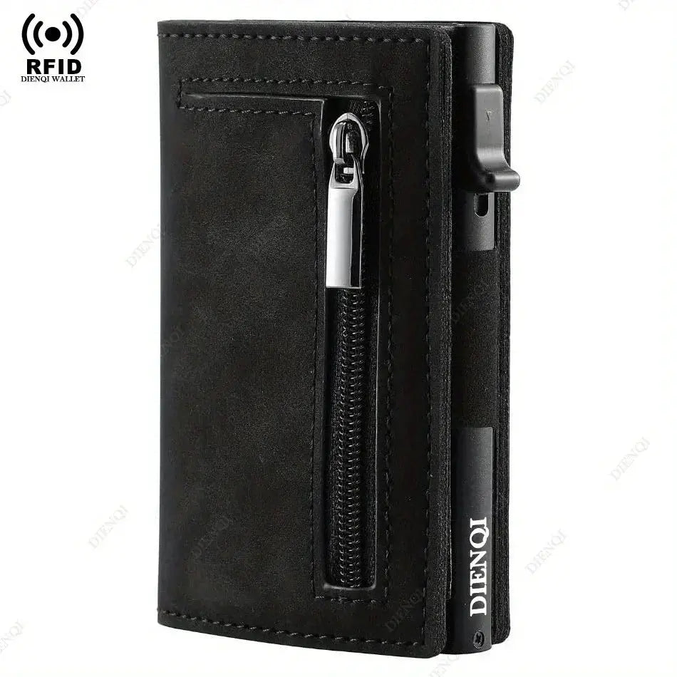 LuxBrand RFID Credit Card Holder For Men Slim Aluminum Alloy Wallet With RFID Protection And Coin Pocket