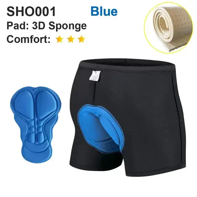 NEWBOLER breathable cycling shorts with blue 5D gel pad; black outer shorts for MTB/road cycling