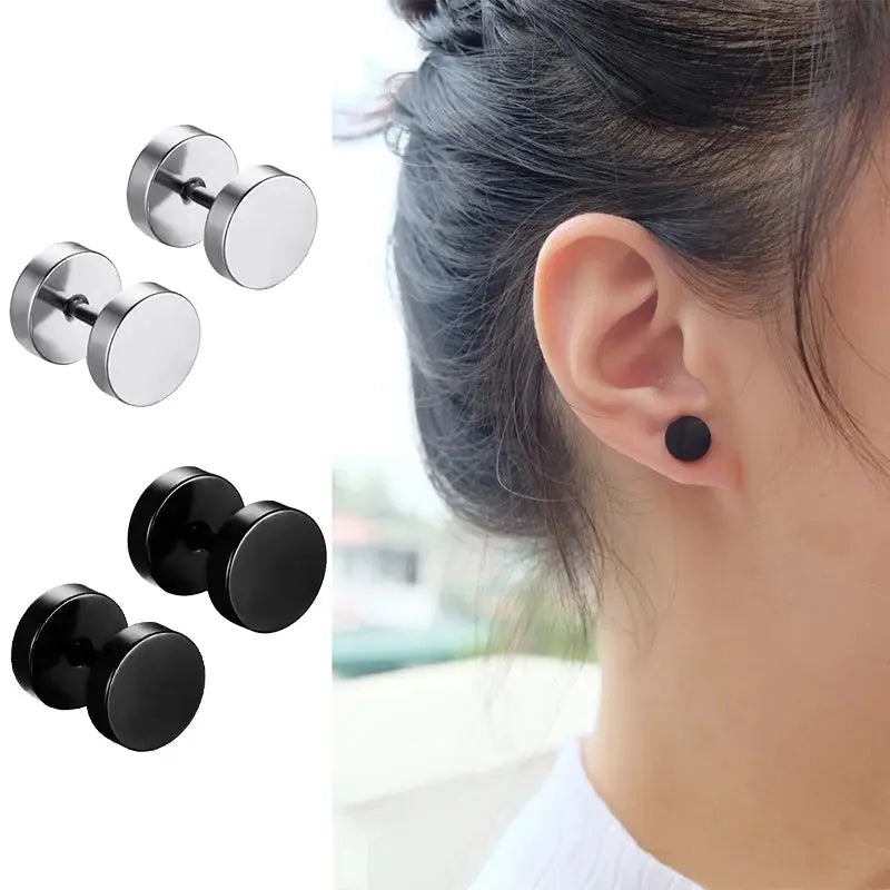 Stainless Steel Round Circle Stud Earrings One Pair for Men and Women Screw Back Closure Durable Fade Resistant Jewelry