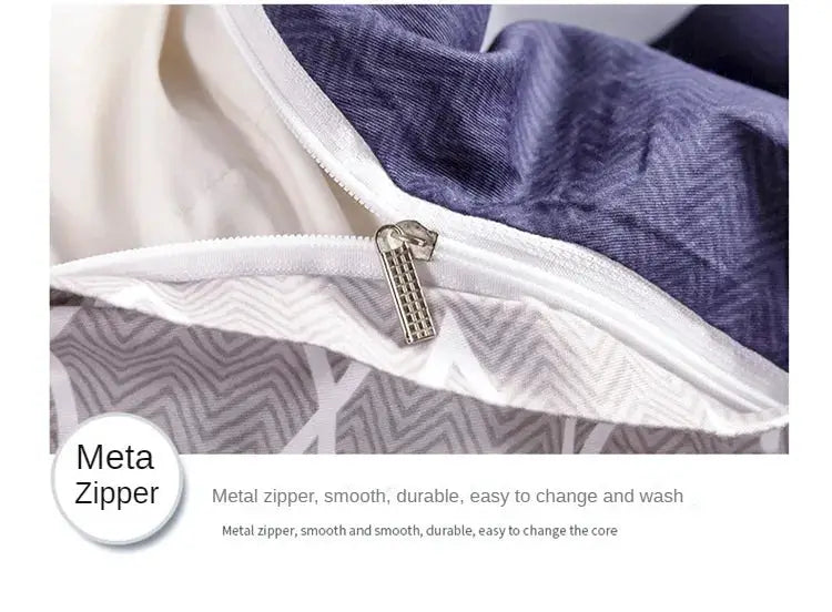 Duvet cover set, 3-piece cotton striped print, metal zipper closure.