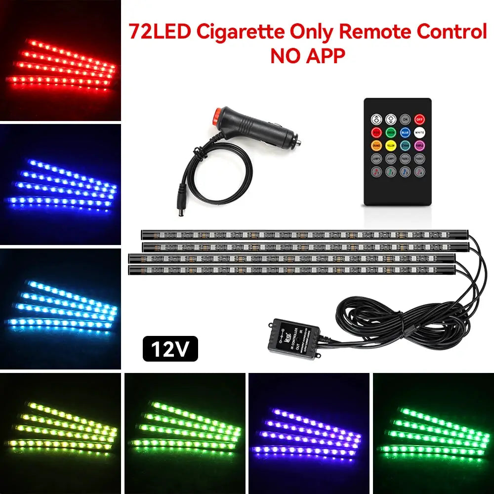Neon 36 48 72 LED Car Interior Ambient Foot Light Kit RGB With Remote App And Music Sync Control