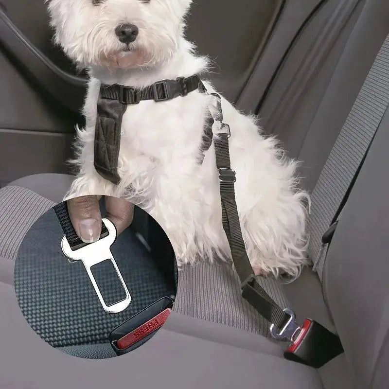 Simples Market pet seat belt adapters with silver metal clip and black strap for car dog harness