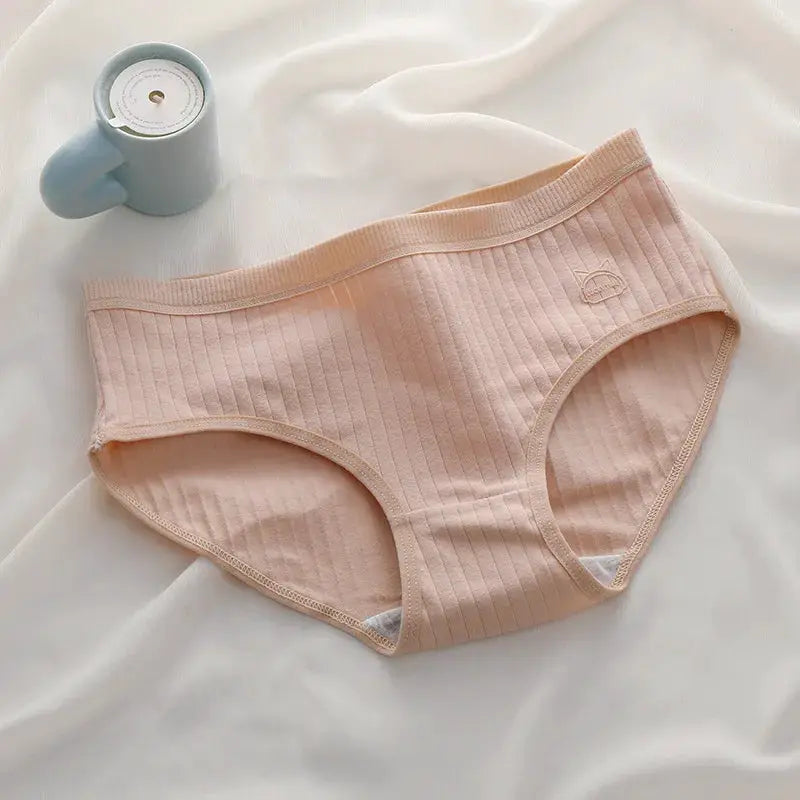 Women's pink ribbed cotton panties, high-waist briefs by Simples Market