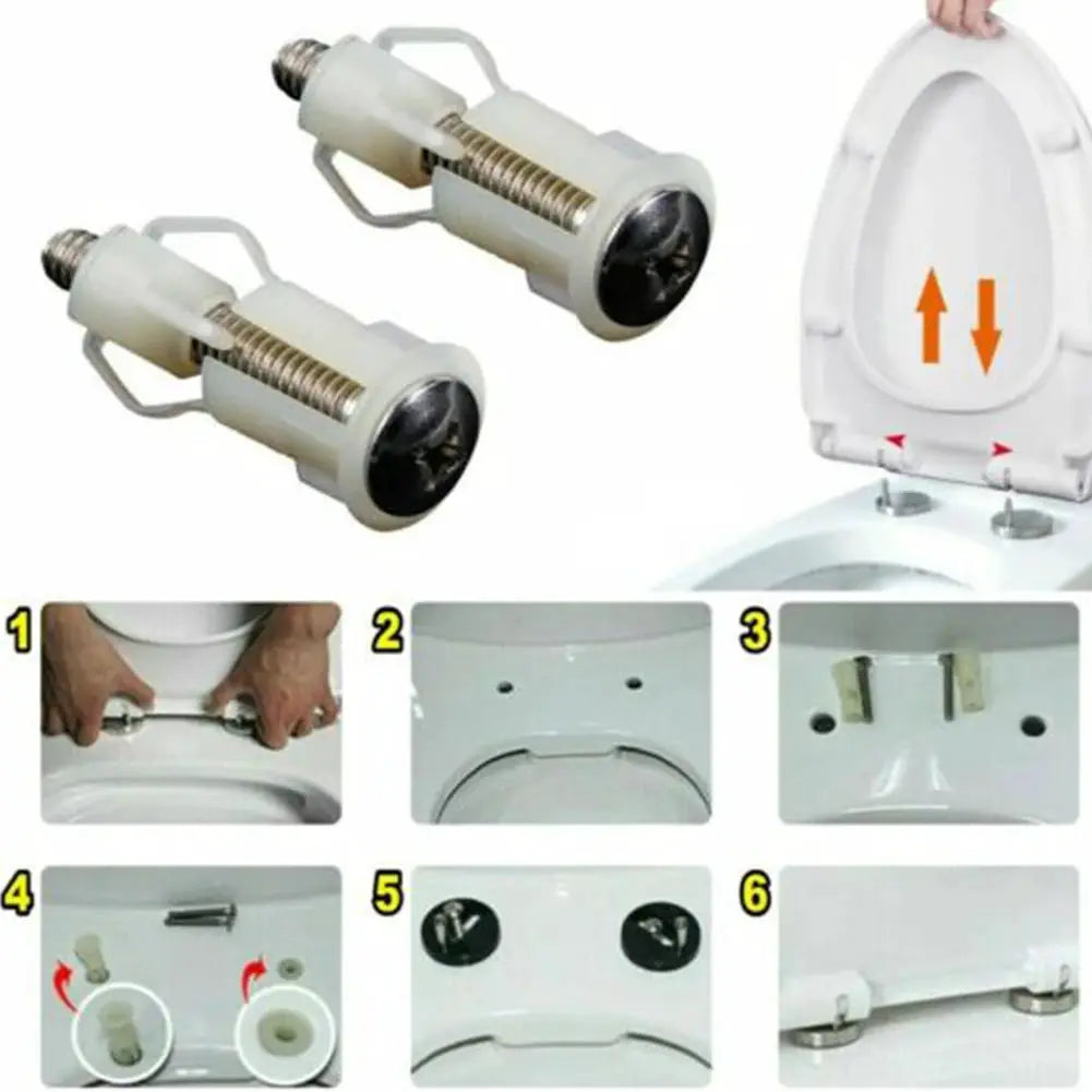 Toilet seat screws and nut covers kit, 2pc top-fix, white plastic with metal springs by Simples Market