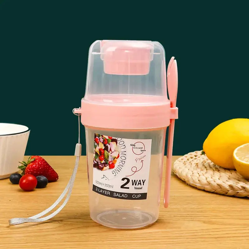 Three Compartment Meal Prep Container With Forks Leakproof Portable For Breakfast Salad Parfait Dressing Jar