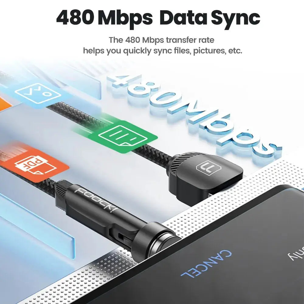 Toocki 540 rotate magnetic USB-C charging cable; black braided cord with magnetic connector and logo.