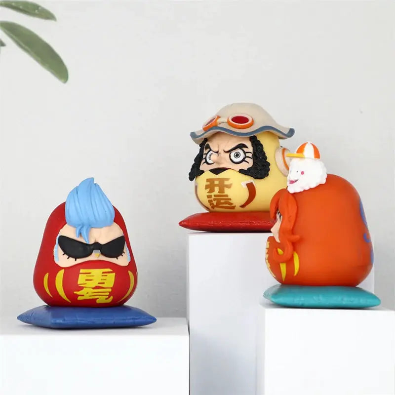 One Piece Q Version 6cm PVC Figurines Nika Luffy Zoro Sanji Nami Set Mini Statue Model Toy Car Ornament