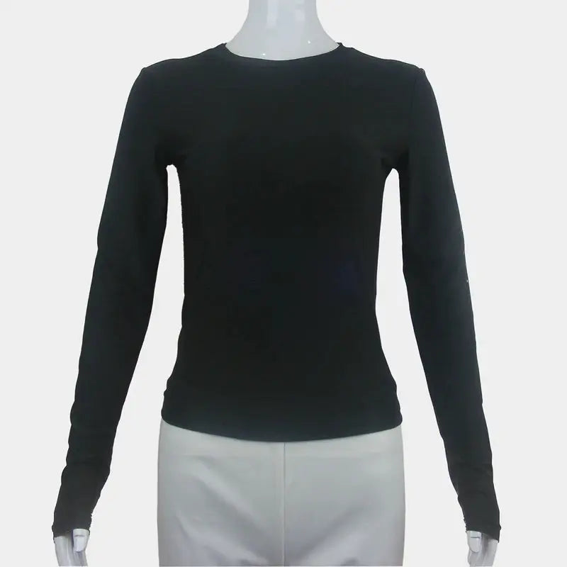 NovaWear Women Long Sleeve Slim Fit Knit Tee O Neck Close Fitting Streetwear Top for Spring and Summer 2024