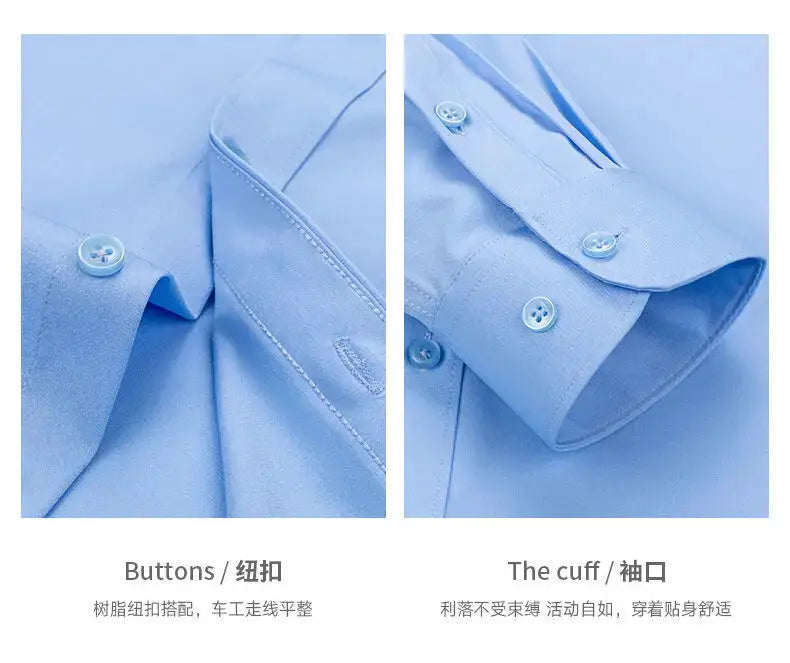 Men's dress shirt light blue long sleeve, anti-wrinkle, slim fit, without pocket, Simples Market