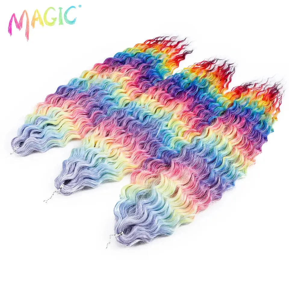 MAGIC Ariel curl water wave crochet hair extensions; rainbow ombre blonde, 22in, 3 bundles