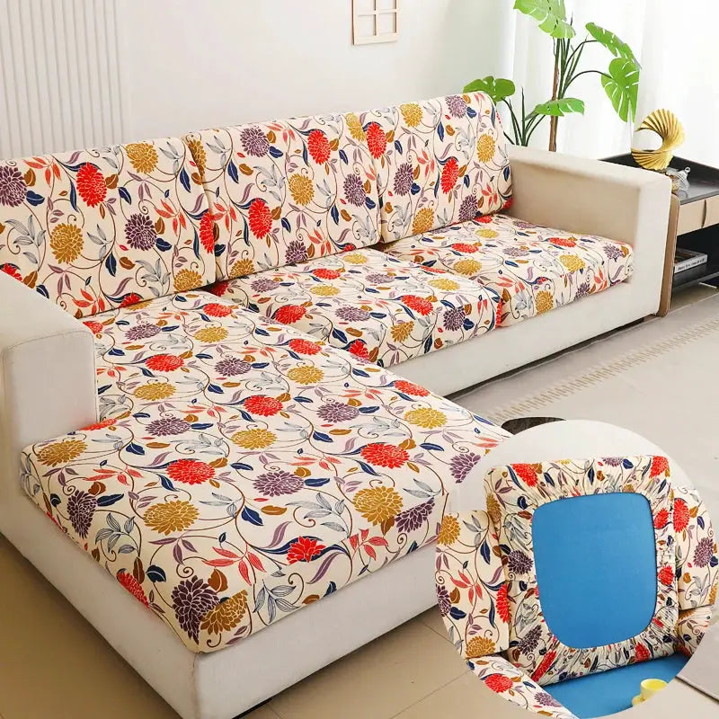 Simples Market floral stretch sofa slipcovers for L-shaped couch cushion and backrest covers with colorful flower print