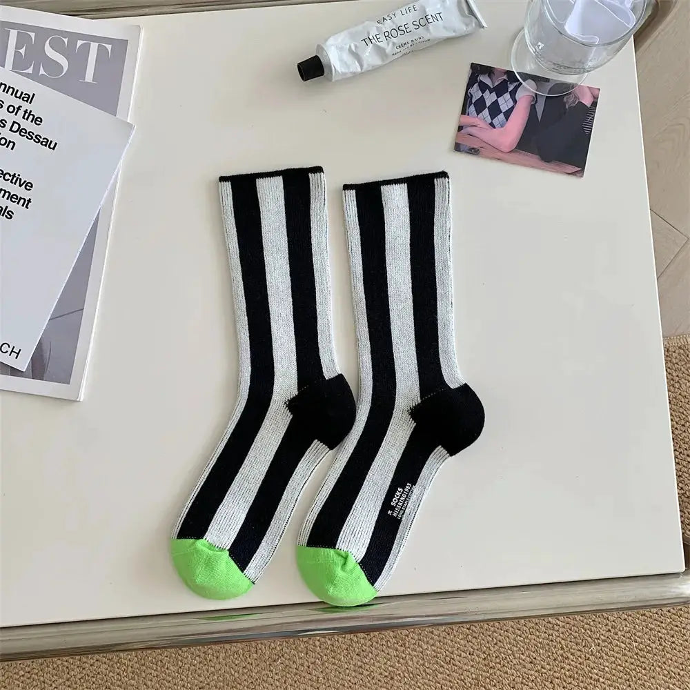 TrendWeave Striped Unisex Crew Socks Breathable Cotton For All Day Comfort And Style