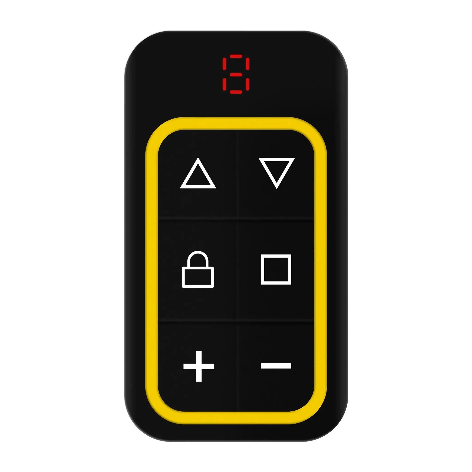 Garage door remote copier, black device with yellow border; multi-frequency 300–915MHz (433/868MHz).