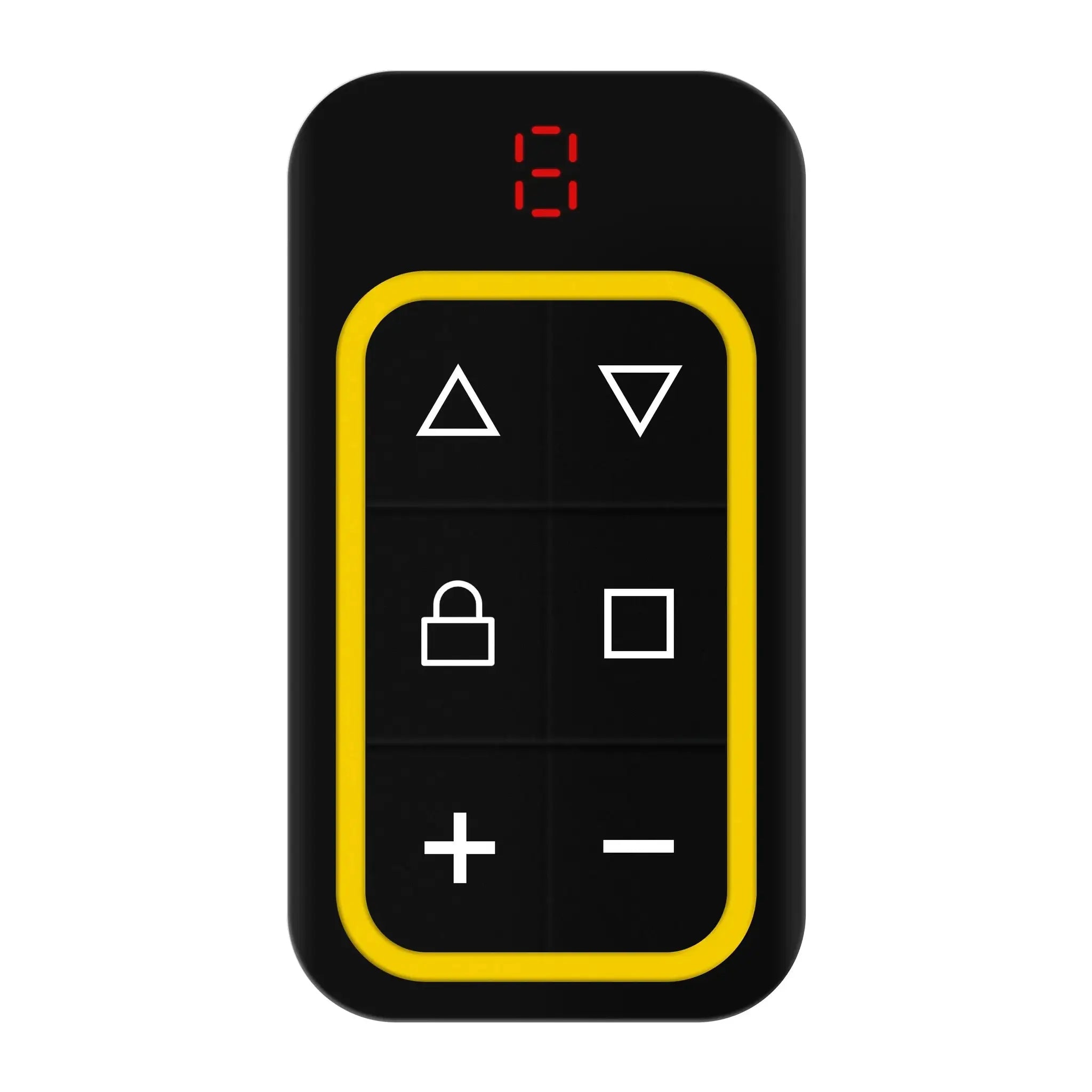 Garage door remote copier, black device with yellow border; multi-frequency 300–915MHz (433/868MHz).