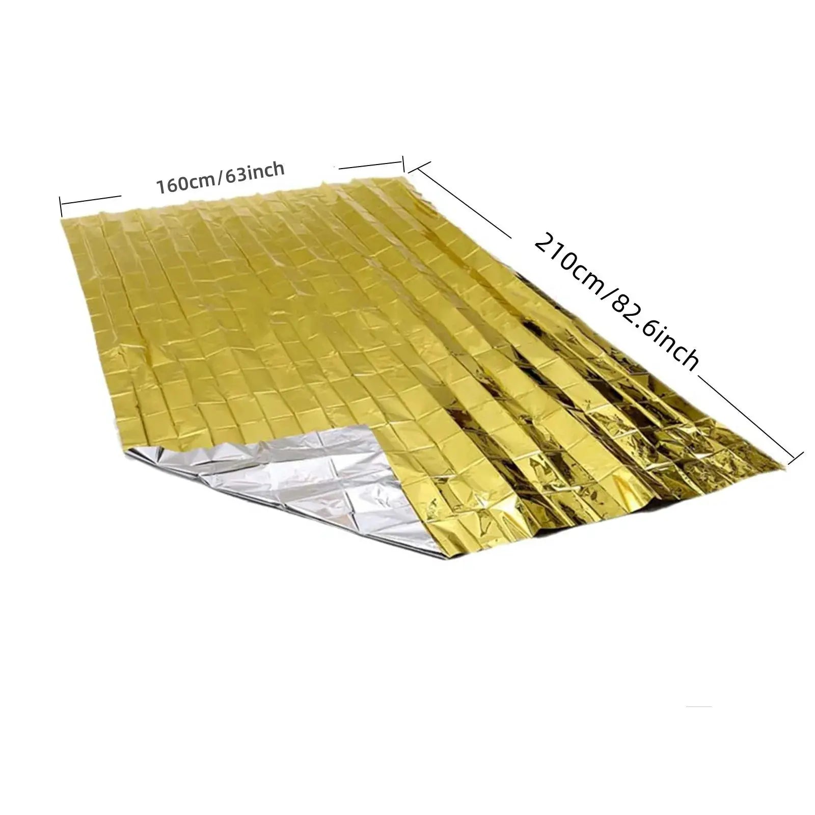 Gold emergency blanket, 160 cm by 210 cm, waterproof Mylar for camping survival and warmth