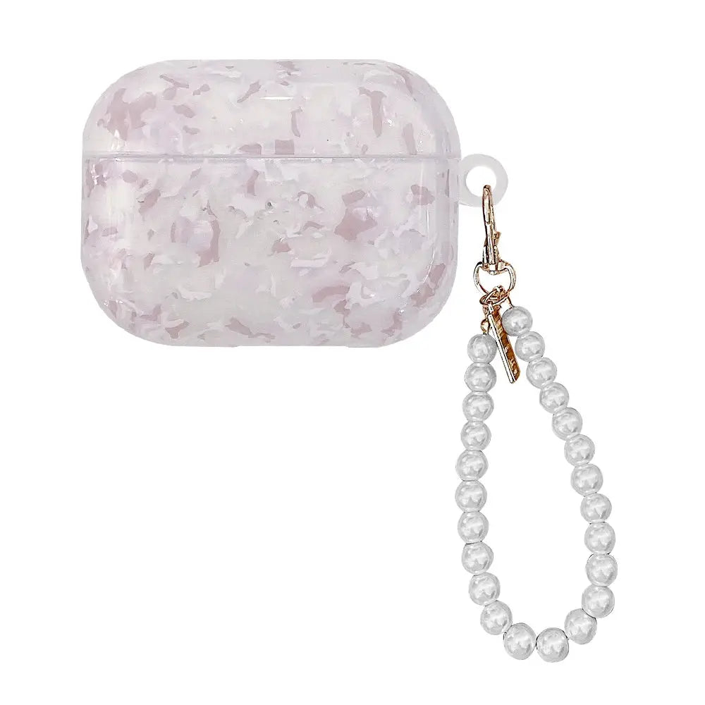 Leopard Girl AirPods Pro Case USB C 1 2 3 4 Soft Silicone Shockproof Cover With Pearl Shell Keychain