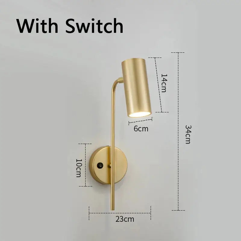 Simples Market rotatable brass wall lamp with plastic shade and built-in switch, E27 LED reading light
