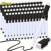 10pcs erasable whiteboard markers with built-in eraser, Simples Market, white bodies with black caps