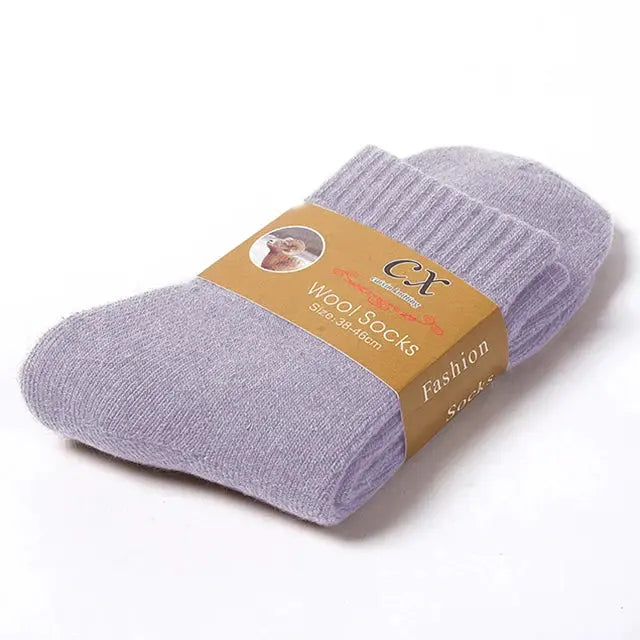 Unisex Merino Wool Winter Thermal Plush Snow Socks For Men And Women Solid Color
