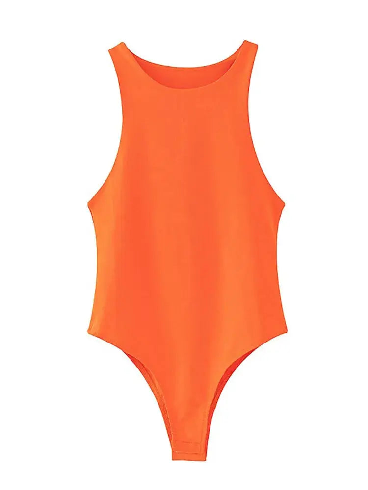 LunaVibe Summer Solid Bodycon Bodysuit For Women High Stretch Slim Fit In Four Colors
