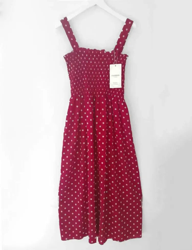 MarinaGrace Summer Polka Dot Sleeveless Chiffon Long Dress With Elegant Square Neck And Flowy A Line Fit