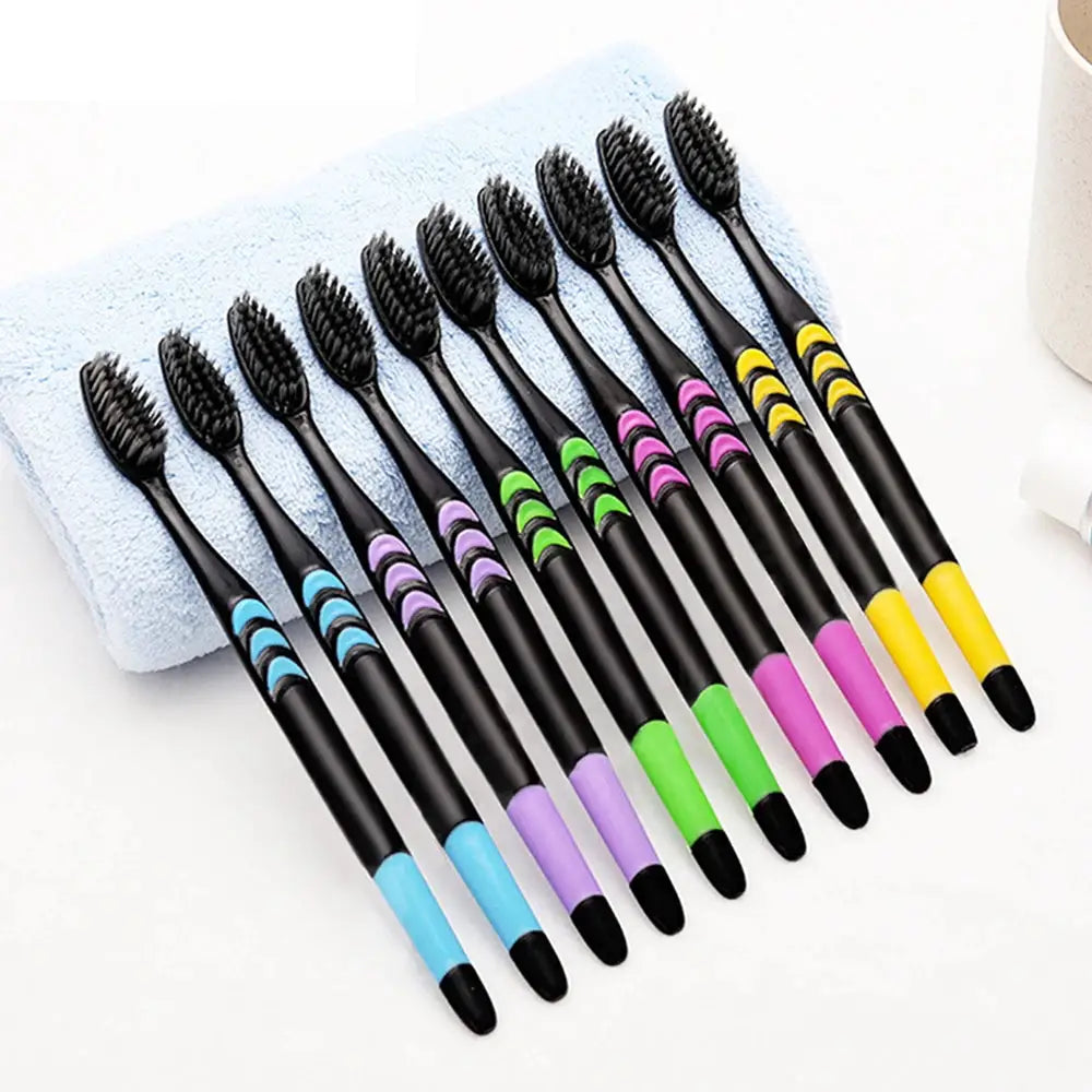 EcoSmile Bamboo Charcoal Toothbrush Set Of 10 Deep Cleaning Soft Bristles Ultra Fine For Thorough Plaque Removal