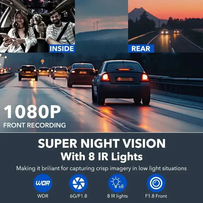 Car dash cam 4-channel black box (1080P front/left/right/rear) with night vision