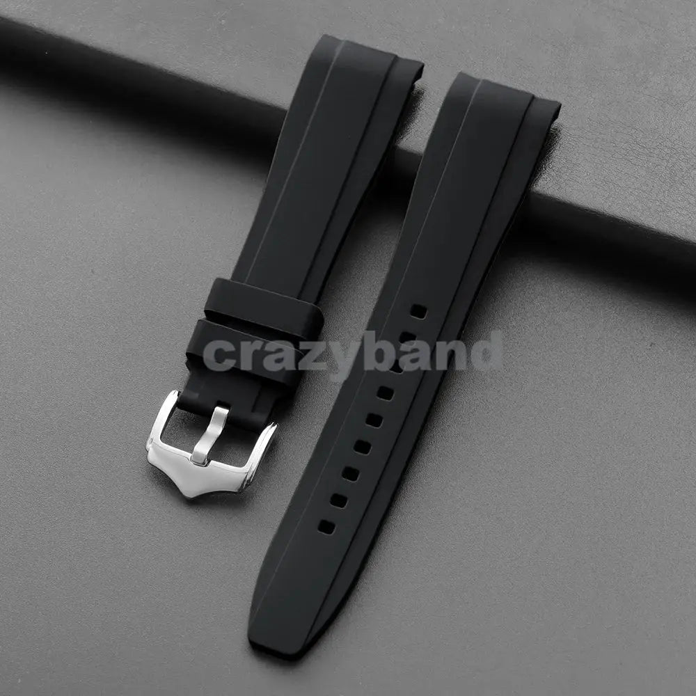 Two-piece black silicone watch strap from Simples Market, 20/22mm, curved ends, waterproof