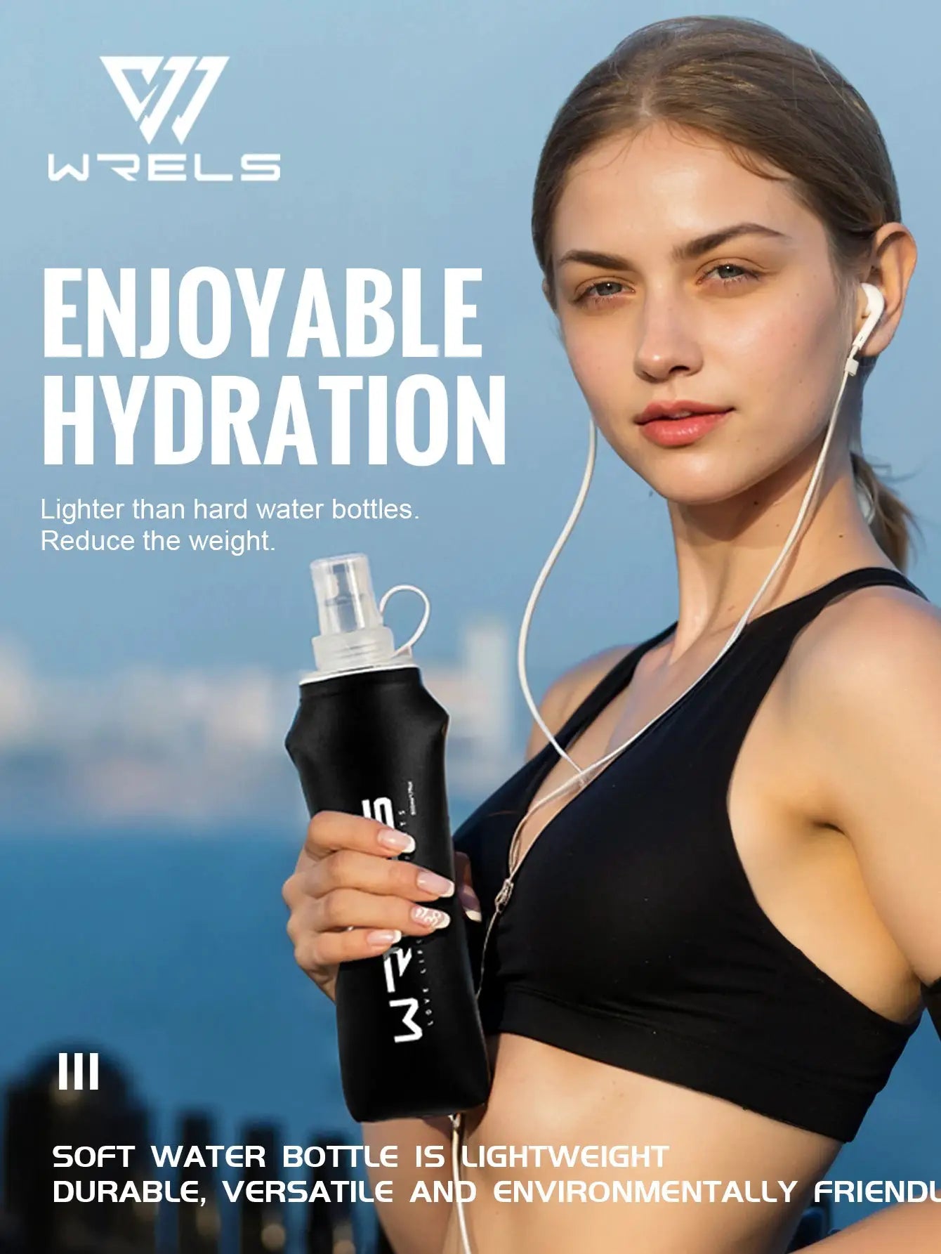 WRELS soft flask water bottle by Simples Market, black TPU collapsible BPA-free hydration bottle