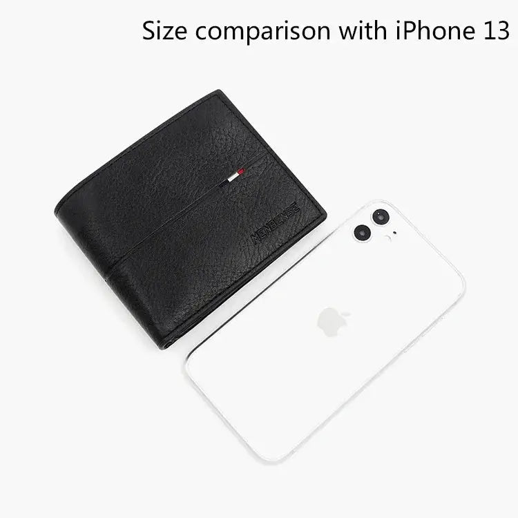 Simples Market black PU leather men's short bifold wallet with zipper coin pocket