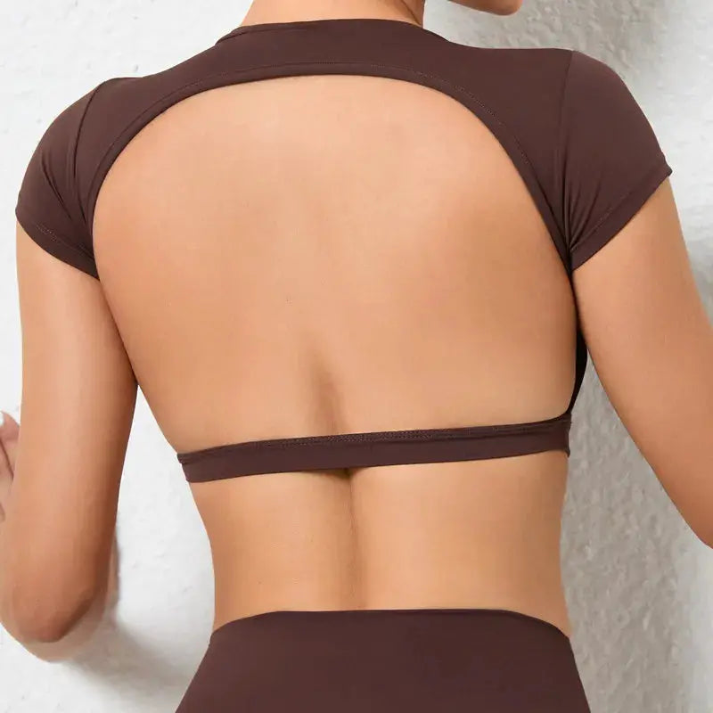 Hearuisavy Sports Shirts Breathable Backless Yoga Top For Women With Nylon Spandex Comfort For Workout And Fitness
