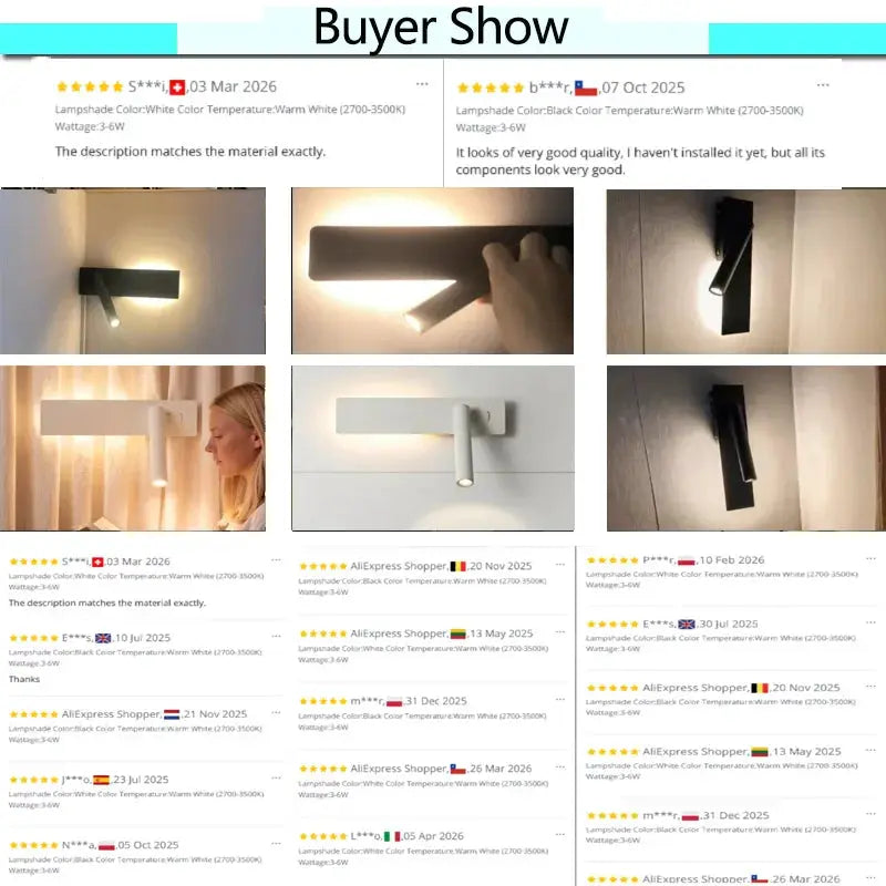 LED wall reading lamp, minimalist bedside wall sconce in black and white with a 3W rotating head.
