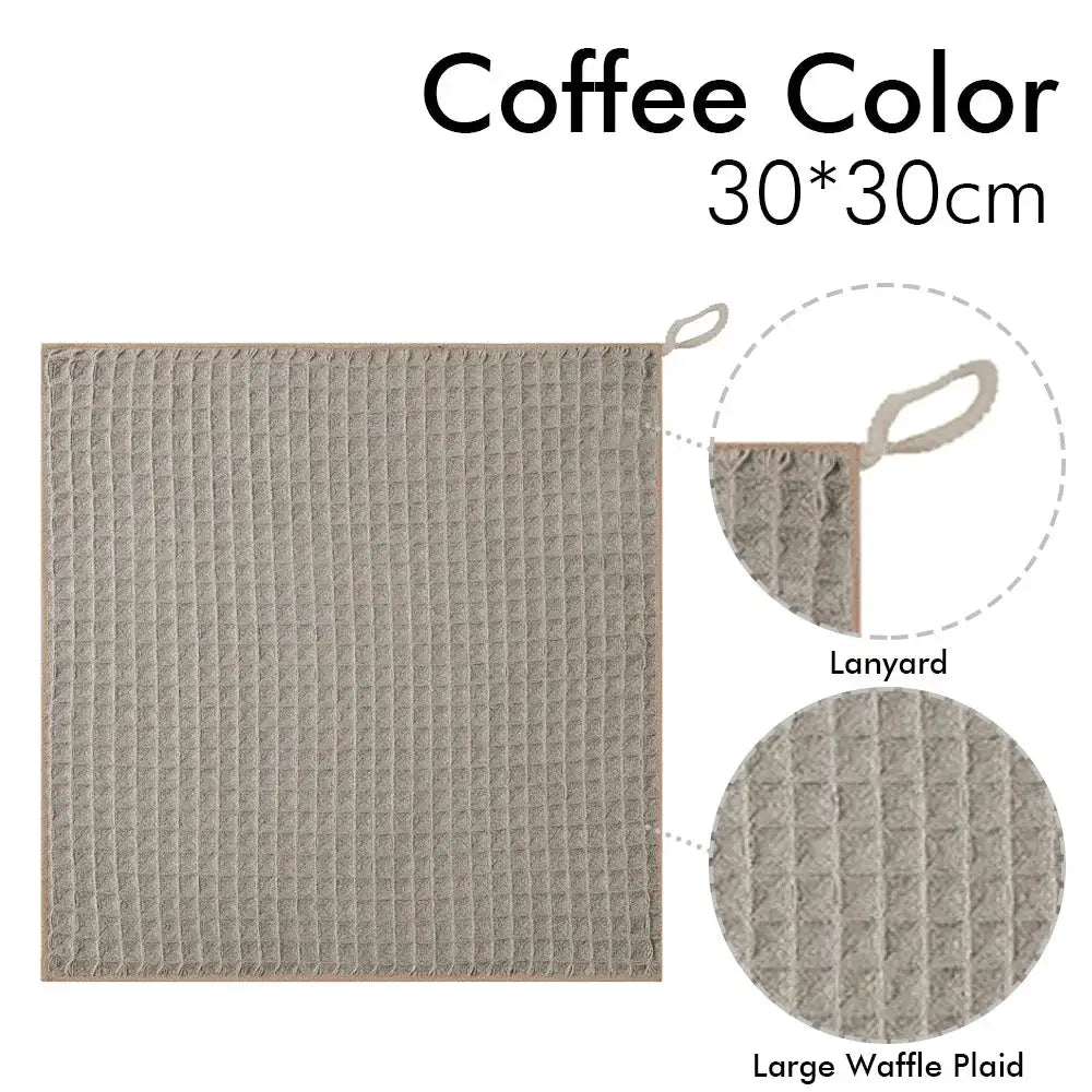 Barista cleaning towel, 30x30 cm, coffee color with large waffle plaid texture and built-in lanyard loop