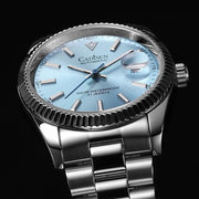 CADISEN automatic wristwatch with blue dial, stainless steel case and bracelet, 100m water resistant