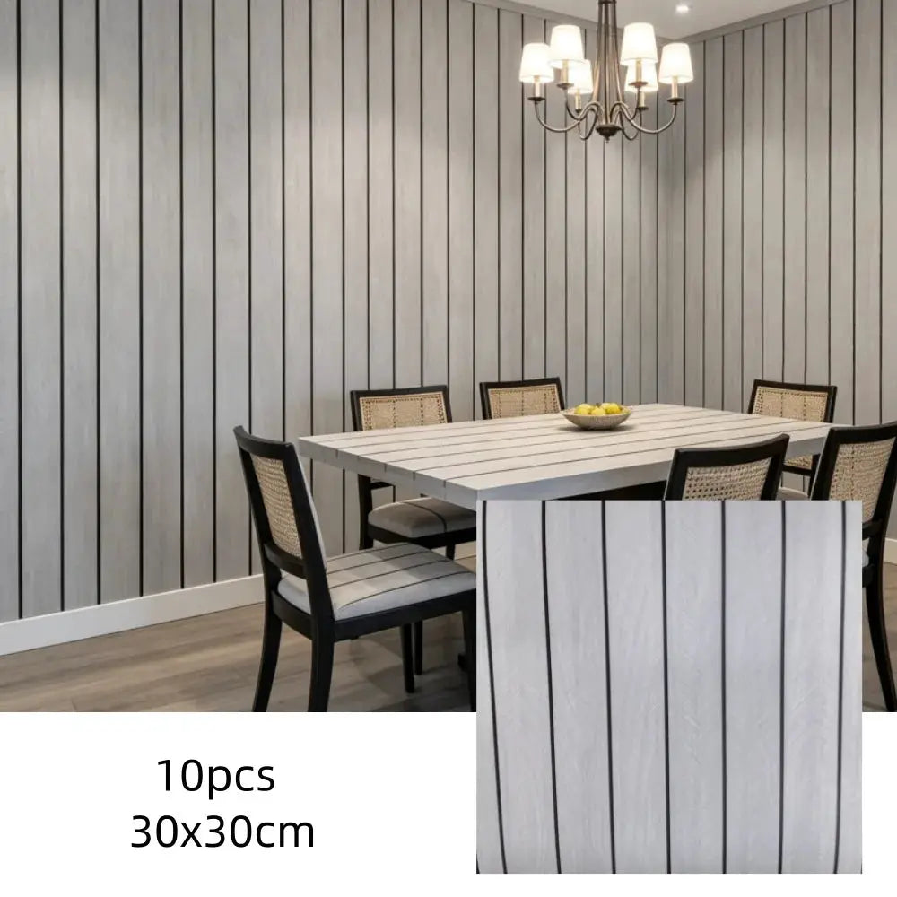 Simples Market 10pcs 30x30cm self-adhesive wood grain wall panels, light gray finish for ceiling and walls