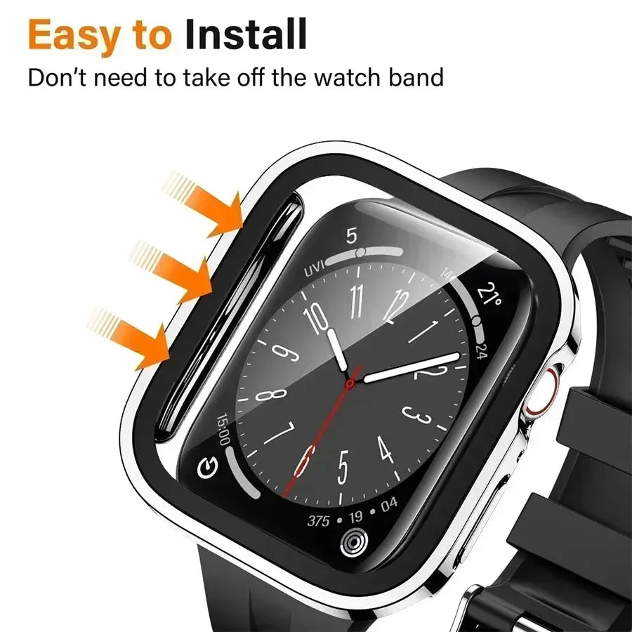 Simples Market Apple Watch tempered glass PC bumper screen protector for 40–46mm range, easy to install