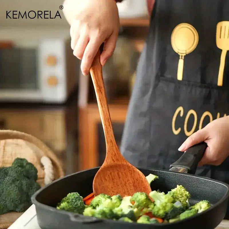 Kemorela 4 Piece Kitchen Utensil Set Wooden Cooking Tools Spatula Spoon Scoop Nonstick Safe For Nonstick Pans