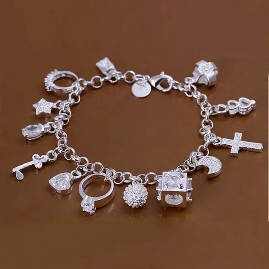 925 Sterling Silver Fine Chain Bracelet For Women And Men With Charms Wedding Gift Fashion Jewelry