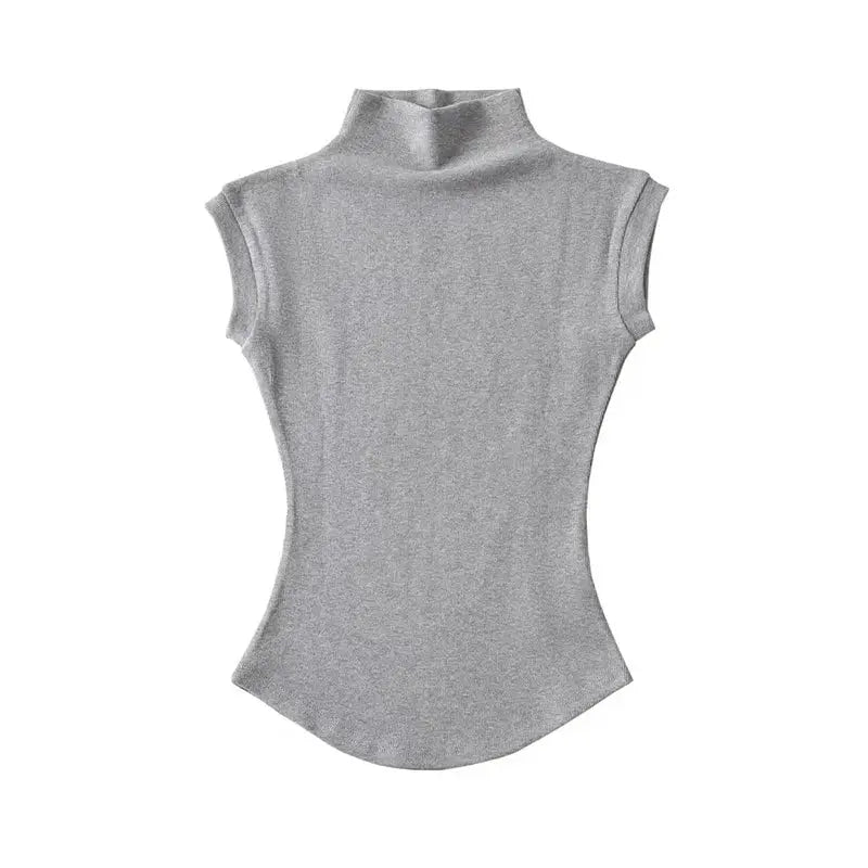 Women's Sleeveless Turtleneck Knit Top Slim Fit Summer Tee Solid Color Streetwear Essentials