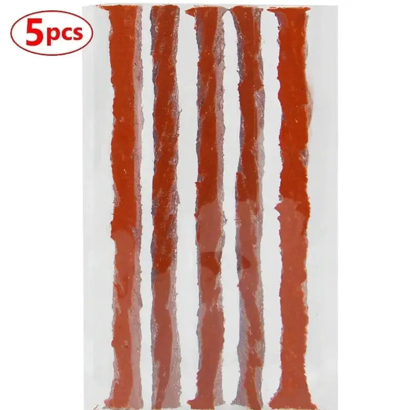 Tire repair strips, red rubber, 5pcs for tubeless car and motorcycle tyres
