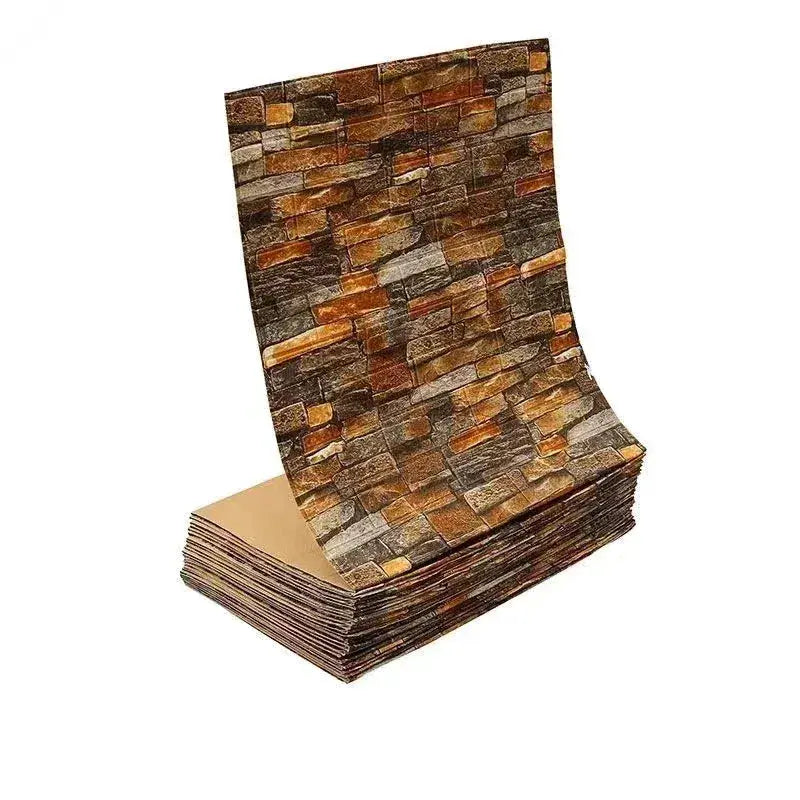 Simples Market 3D self-adhesive brick wallpaper, brown stone pattern, waterproof peel-and-stick decor