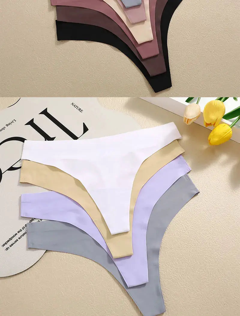 Simples Market 3-piece G-string underwear set; seamless breathable low-rise thongs in white, beige, lavender, gray
