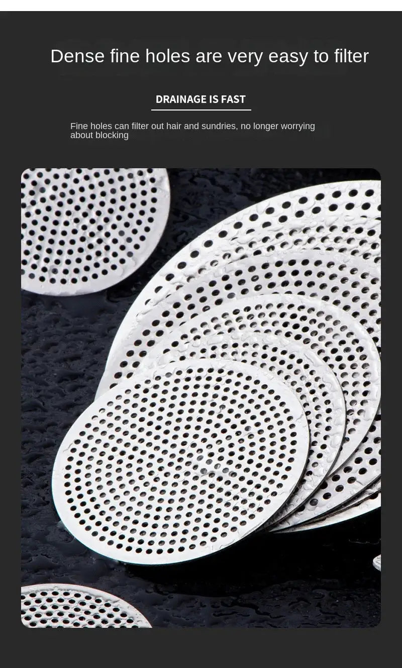 Drain hair catcher stopper, multifunctional sewer filter discs; round perforated stainless steel mesh set of several