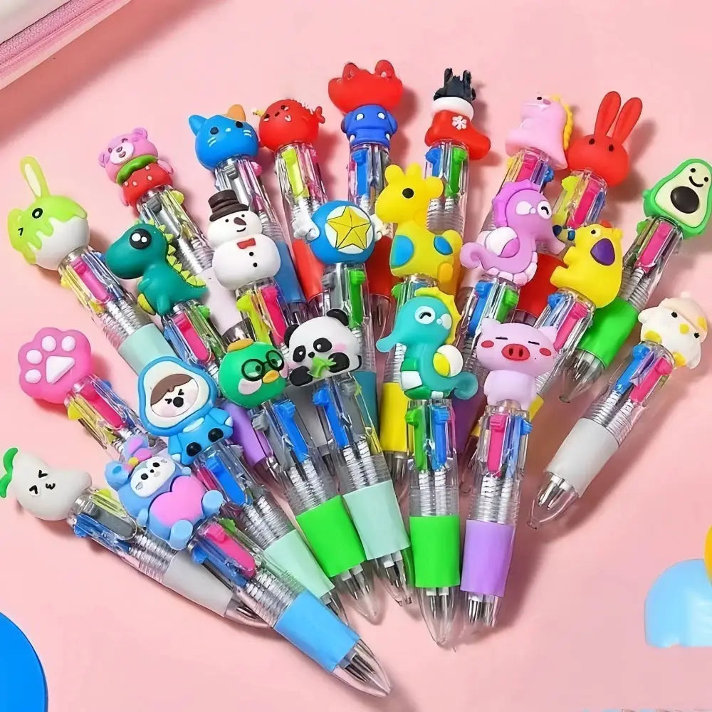 Four-color cartoon pen set for kids, 5–30 pcs, assorted animal toppers, Simples Market