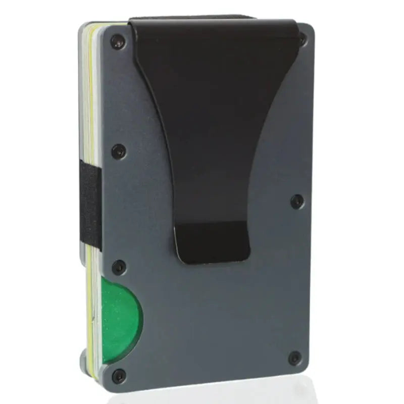 Minimalist Slim RFID Blocking Wallet For Men by Simples Market, aluminum body with black money clip