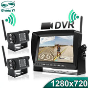 GreenYi 7-inch wireless truck DVR monitor with two cameras for bus/car, 1280x720 HD, night vision, wifi