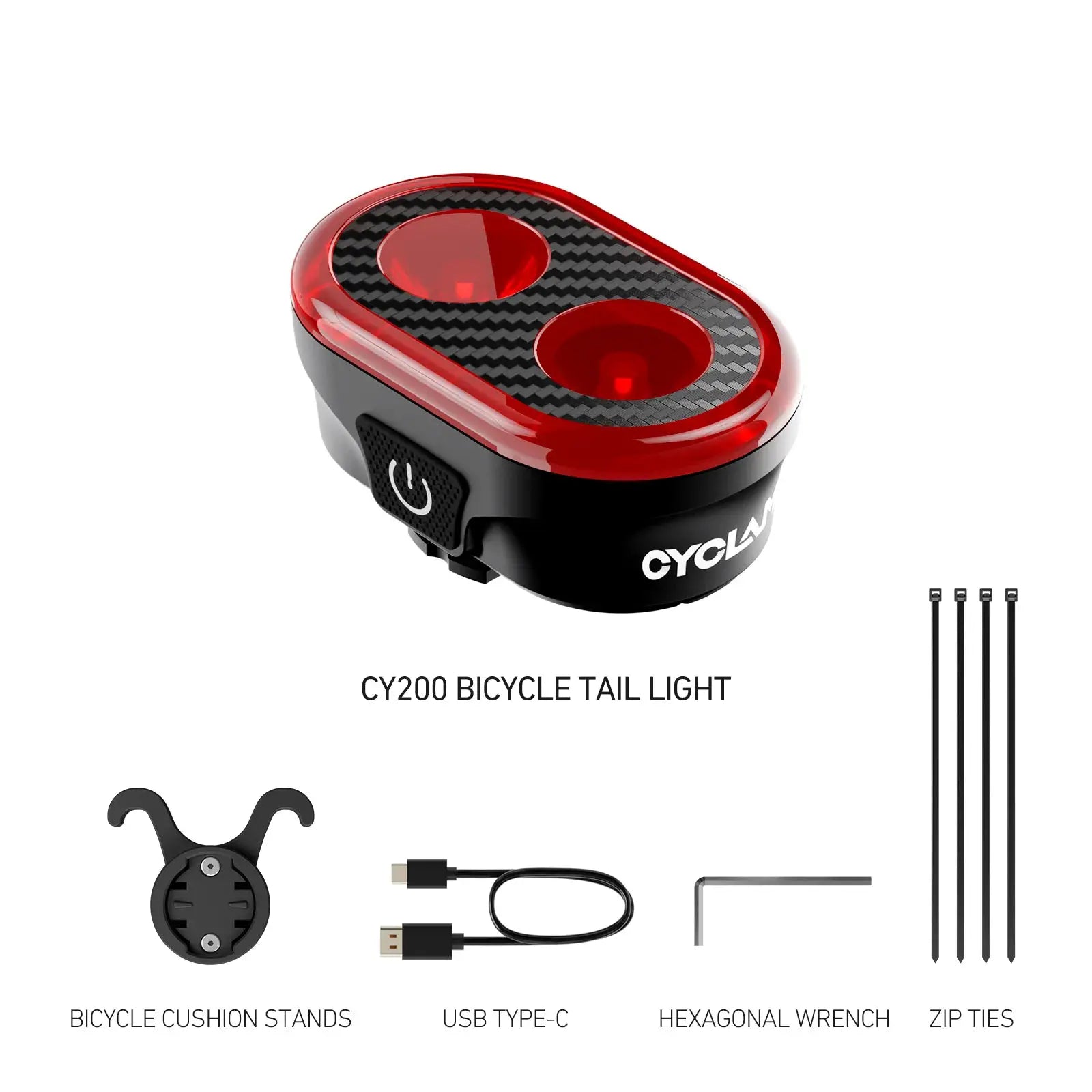 CYCLAMI CY200 Bike Smart Brake Sensing Rear Light IPX6 Waterproof LED Charging Taillight for Cycling