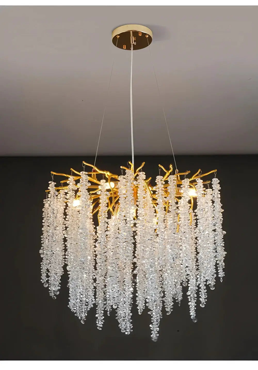 Simples Market modern crystal chandelier with gold frame and cascading crystal strands LED pendant light for indoor use
